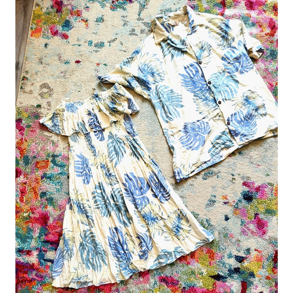 Matching Couple Honeymoon Vacation Set Batik Hawaiian Cruise Dress & Shirt MED